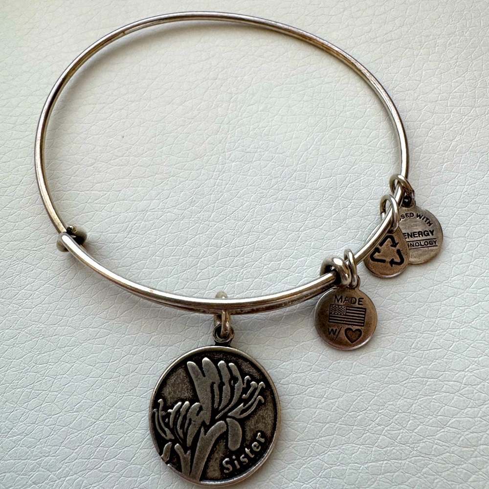 Silver Sister Charm Bangle Bracelet